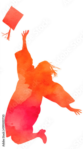 Silhouette of graduate celebrating in watercolor