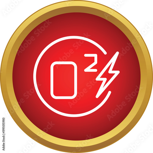 Oxygen molecule o2 with a lightning bolt in a red circle with gold frame