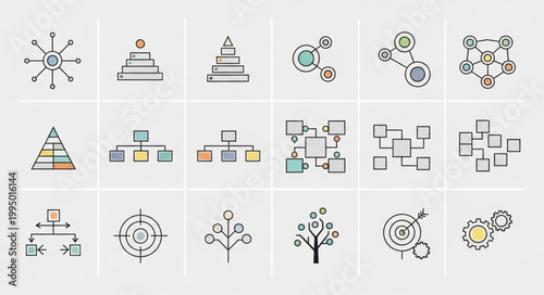 Collection of Hand Drawn Business Organization Charts and Diagrams.