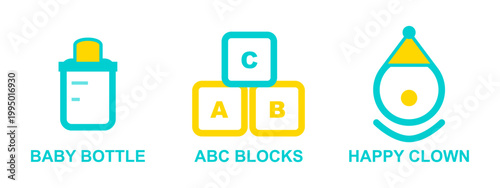 Celebrating international children's day baby bottle abc blocks happy clown illustration