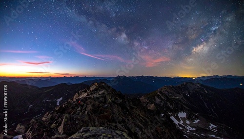 Stunning panoramic view from a mountain summit milkyway sky 