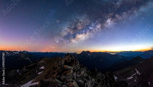 Stunning panoramic view from a mountain summit milkyway sky 