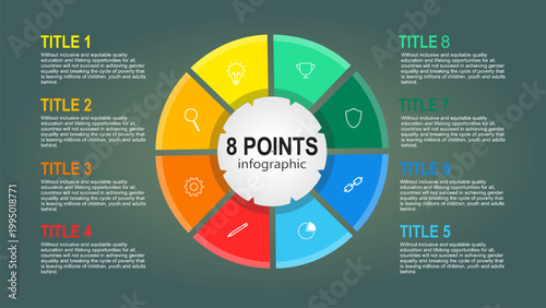 Tableau sur toile Vector infographic template with circle wheel divided into 8 sections