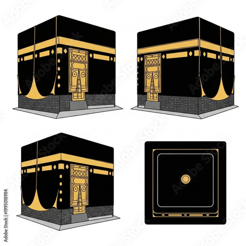 Vector illustration of the kaaba with multiple views