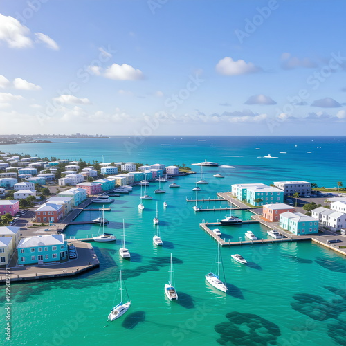 Pastel Marina and Turquoise Harbor in Hamilton, Bermuda