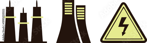 Power Plant and Electricity Warning Sign Flat Vector Design