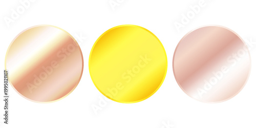 Award golden, silver and bronze blank medals 3d vector realistic illustration. First, second and third place medals or buttons isolated on white background. Quality blank, empty badge, emblem set.