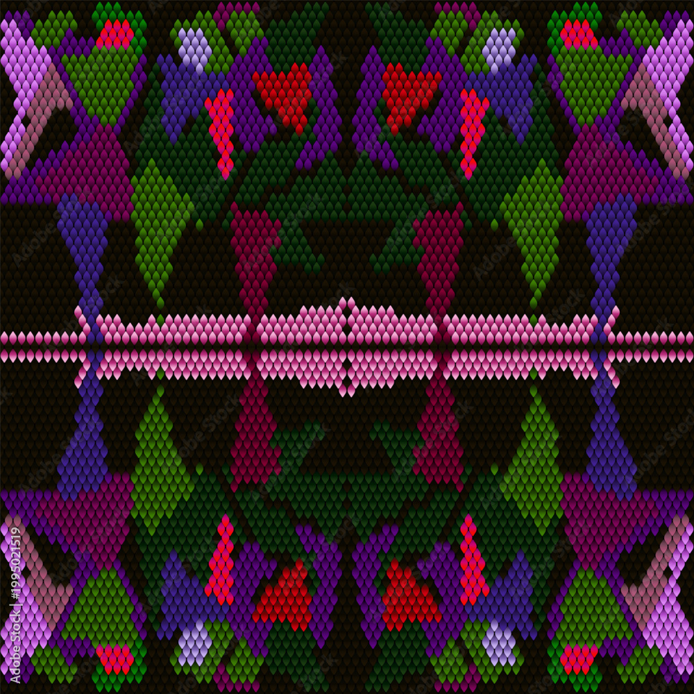 Naklejka premium Folk ornament, national pattern, ethnic embroidery, ornamental texture, traditional geometric motives of the tribes