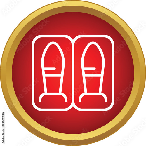 Surfboards standing ready for water sports activity in a red and gold icon