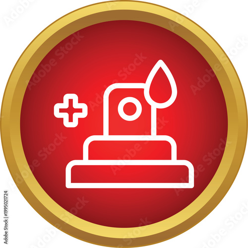 Blood donation icon featuring a drop of blood and a medical cross in a red circle