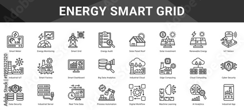 ENERGY SMART GRID  Icon set collection. Vector icon pack featuring thematic icons for your presentations or business.