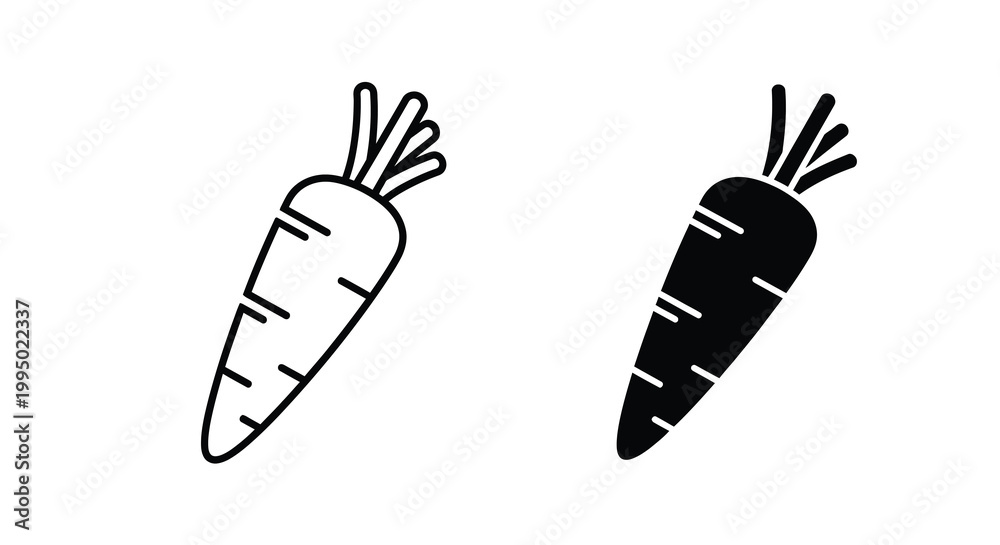 Obraz premium Two carrot icons one white and one black showing a silhouette