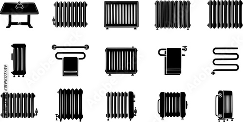 Radiator icon collection. Vector design pack vector silhouette illustration isolated on white background.