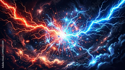Electric storm, lightning bolts, vibrant colors, dynamic energy, abstract background