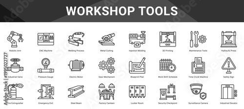 WORKSHOP TOOLS  Icon set collection. Vector icon pack featuring thematic icons for your presentations or business.