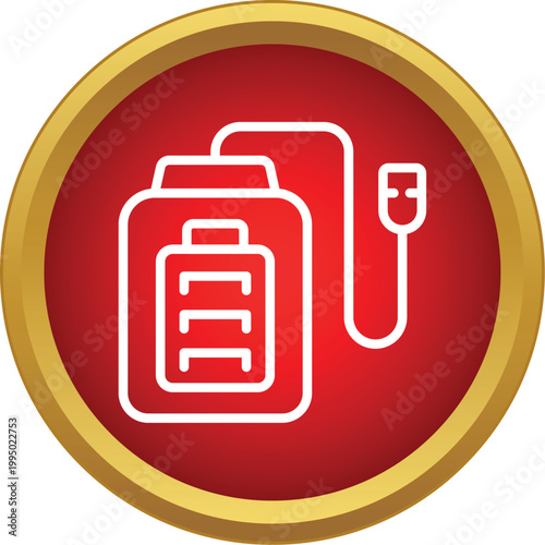 Portable power bank with cable and plug connected, charging a device