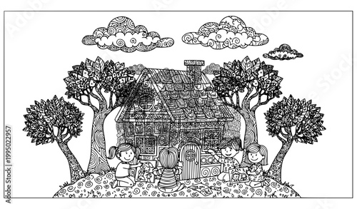 SEO Title
Zentangle house with children coloring page antistress doodle illustration printable for all ages