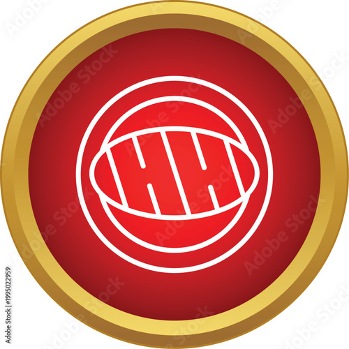 Rugby ball symbol featuring hh letters in a red circle with gold border