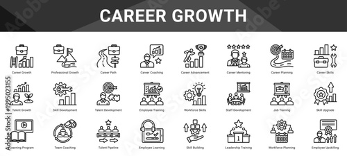 CAREER GROWTH  Icon set collection. Vector icon pack featuring thematic icons for your presentations or business.