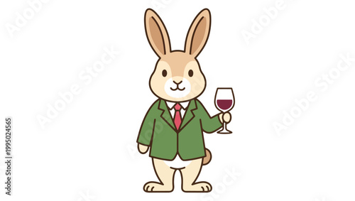Elegant Anthropomorphic Rabbit Icon on Transparent Background – Whimsical Formal Vector Illustration, elegant rabbit icon, anthropomorphic rabbit, rabbit in suit vector, green jacket rabbit art, 