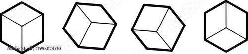 cube isometric vector icons solid and dashed wireframe collection