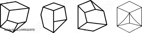 cube isometric technical drawing set solid dashed edge variations