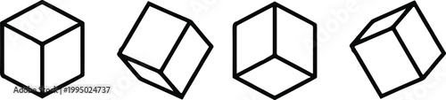 cube isometric line illustration set solid and dashed perspective