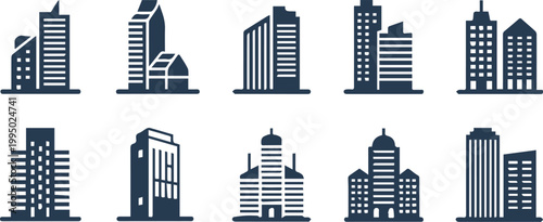 building architecture icons high rise vector illustrations
