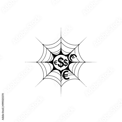 Financial web of currency symbols.