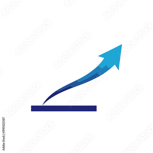A blue arrow rising upwards symbolizing growth and progress on a white background.