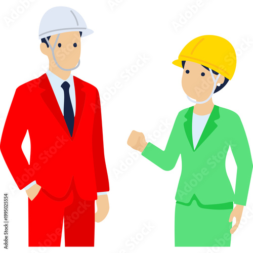 Two construction professionals collaborating on a site inspection. Upper body with copyspacce.


