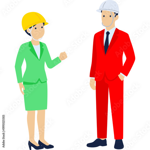 Two construction professionals collaborating on a site inspection. Upper body with copyspacce.

