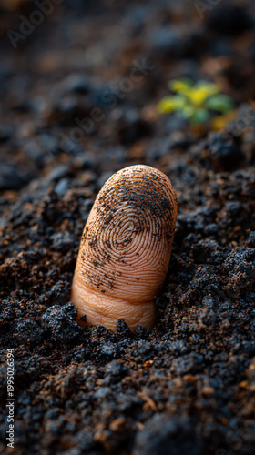 Fingerprint emerging from soil macro concept