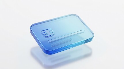 Glass credit card icon, modern interface symbol and premium commercial asset, sleek liquid glass material, blue gradient translucency, smooth refraction, clean white background, centered composition,
