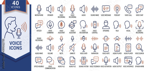 A collection of voice icons featuring various communication symbols and illustrations.