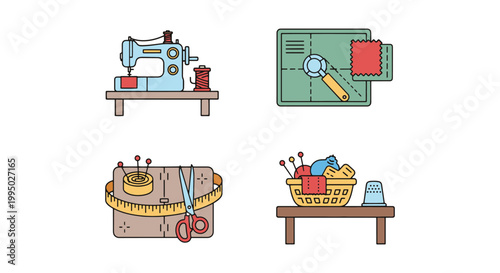 Sewing Table Line art vector creative abstract colorful pattern