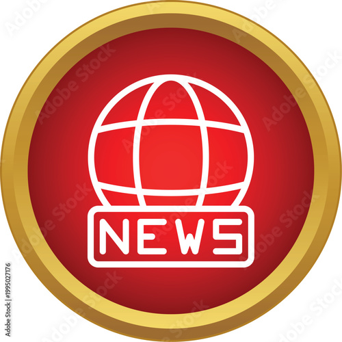 Globe and news text on a red button symbolizing worldwide information and media