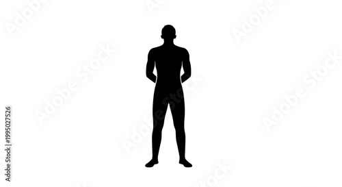 Silhouette of a man standing facing forward against a white background