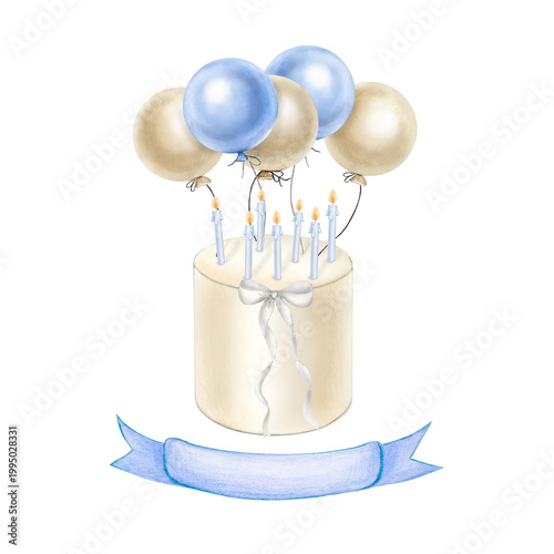 Slika na platnu Watercolor illustration of a festive white cake