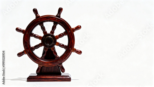 Vintage Wooden Ship Wheel Miniature on White Background