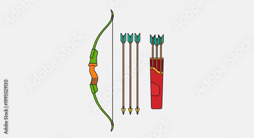A colorful illustration depicting a bow and quiver full of arrows