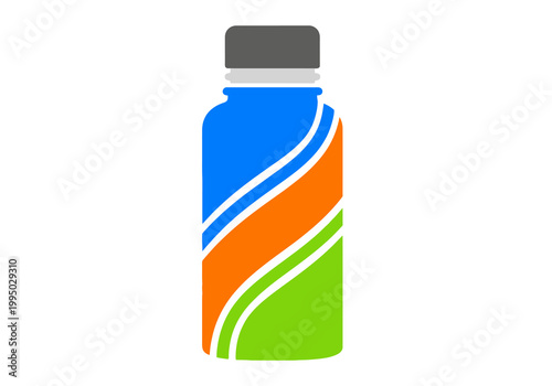 Simple vector illustration of a colorful bottle with blue, orange, and green stripes, perfect for health and wellness products
