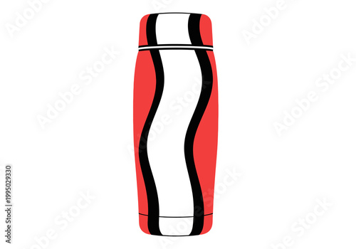 Red and white wavy design vector illustration of a tall thermos bottle