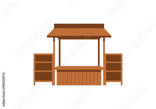 Vector illustration of a wooden stall with shelves, perfect for displaying flowers or crafts