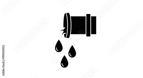 Simple black icon depicting a leaking pipe with falling water droplets