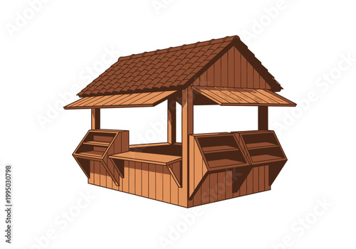 Vector illustration of a charming wooden market stall, perfect for displaying flowers and artisanal goods, with a rustic, inviting aesthetic