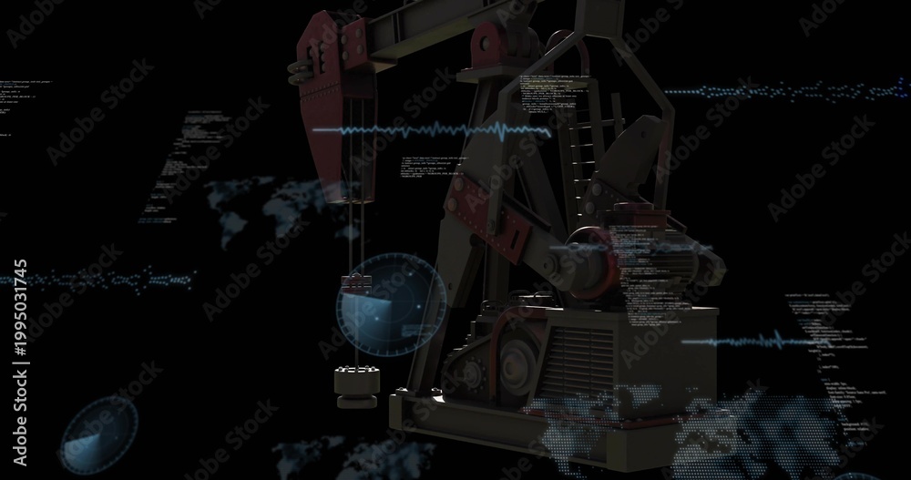 Fototapeta premium Showing pump jack moving in studio void, with head, counterweight, suspended sample, radar