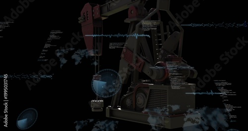 Showing pump jack moving in studio void, with head, counterweight, suspended sample, radar