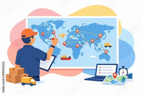 Global Logistics and Supply Chain Management Vector Illustration