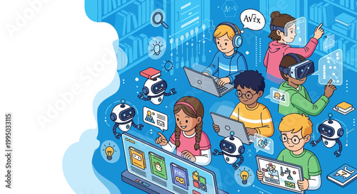 Children Engaged in Futuristic Technology and Robotics Education.